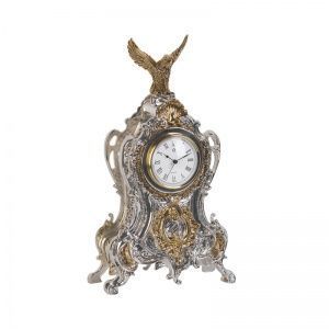 Часы каминные с орлом, посеребрение, h 40 см, серебристый