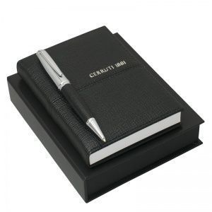 Набор (записная книжка, ручка шариковая), черный с серебром