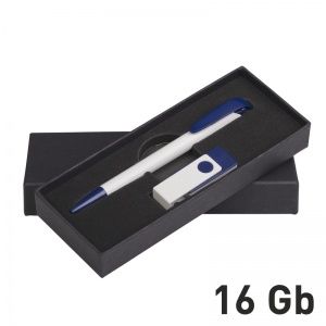 Набор ручка + флеш-карта 16Гб в футляре, белый с темно-синим