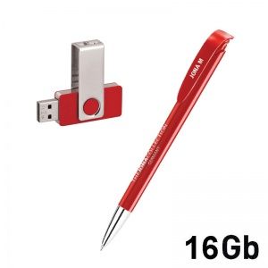 Набор ручка + флеш-карта 16Гб в футляре, белый, красный