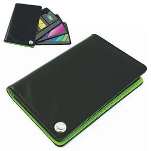 Футляр для пластик. карт,визиток,карт памяти и SIM-карт, черный с зеленым, 7х10,3х1,2 см;иск.кожа