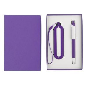 Набор SEASHELL-1:универсальное зарядное устройство(2000 mAh) и ручка в подарочной коробке,фиолетовый