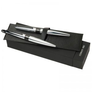 Набор (ручка шариковая, ручка роллер), черный с серебром