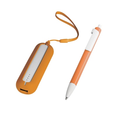 Набор SEASHELL-1:универсальное зарядное устройство(2000 mAh) и ручка в подарочной коробке,оранжевый
