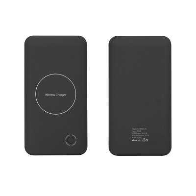 Беспроводное зарядное устройство, 6000 mAh, черный, покрытие soft touch, черный