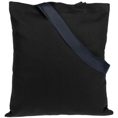 Холщовая сумка BrighTone, черная с темно-синими ручками