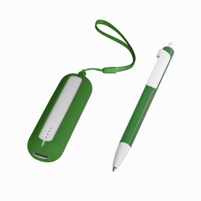 Набор SEASHELL-1:универсальное зарядное устройство(2000 mAh) и ручка в подарочной коробке,зеленый