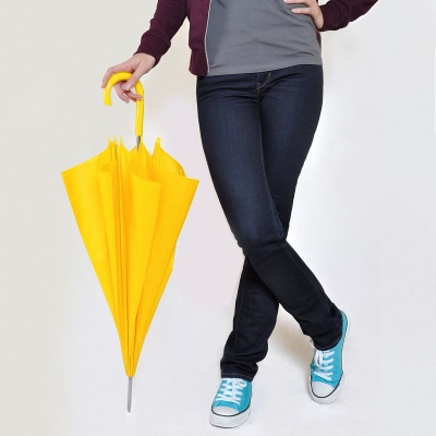 Зонт-трость с пластиковой ручкой, механический; желтый; D=103 см; нейлон; шелкография