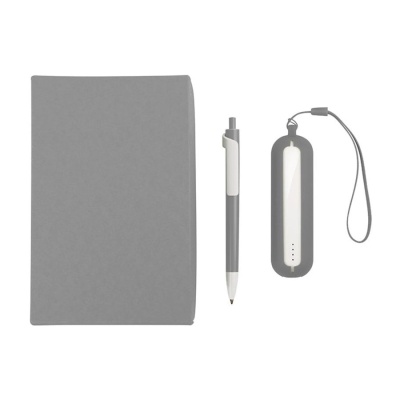 Набор SEASHELL-1:универсальное зарядное устройство(2000 mAh) и ручка в подарочной коробке,серый