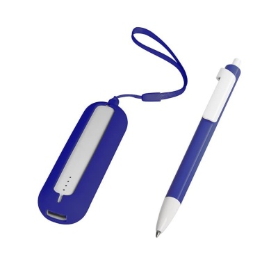 Набор SEASHELL-1:универсальное зарядное устройство(2000 mAh) и ручка в подарочной коробке,синий