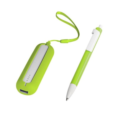 Набор SEASHELL-1:универсальное зарядное устройство(2000 mAh) и ручка в подарочной коробке,светло-зел