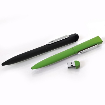 IQ, ручка с флешкой, 4 GB, зеленый/хром, металл  