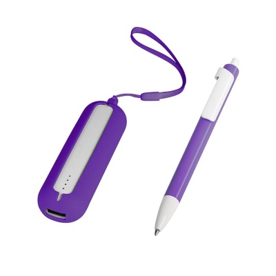 Набор SEASHELL-1:универсальное зарядное устройство(2000 mAh) и ручка в подарочной коробке,фиолетовый