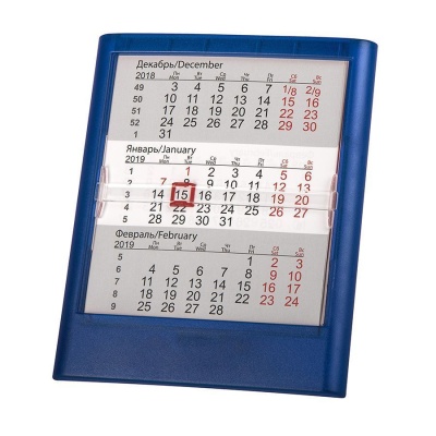 Календарь настольный на 2 года; прозрачно-синий; 12,5х16 см; пластик; тампопечать, шелкография