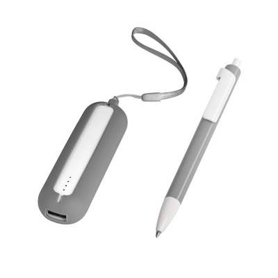 Набор SEASHELL-1:универсальное зарядное устройство(2000 mAh) и ручка в подарочной коробке,серый