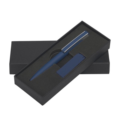 Набор ручка + флеш-карта 8 Гб в футляре, покрытие soft touch, темно-синий с серебристым