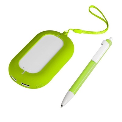 Набор SEASHELL-2:универсальное зарядное устройство(6000 mAh) и ручка в подарочной коробке,светло-зел