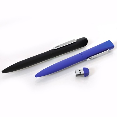 IQ, ручка с флешкой, 4 GB, синий/хром, металл  