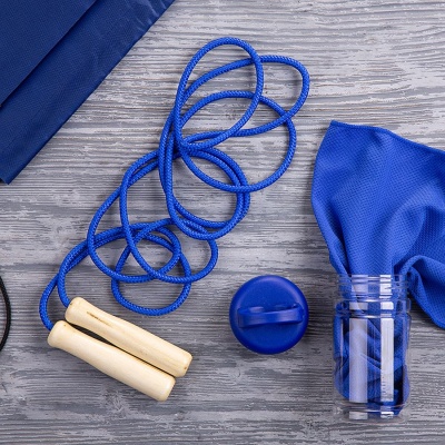 Набор подарочный FITWELL: спортивное полотенце, скакалка, рюкзак, синий