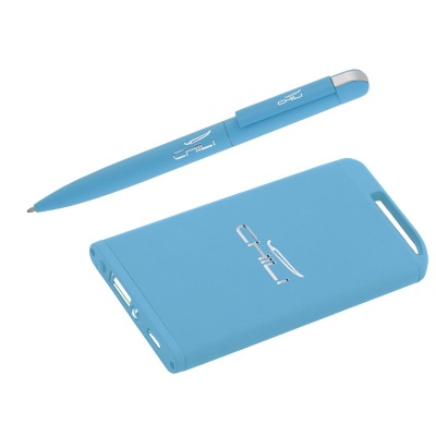Набор ручка + зарядное устройство 4000 mAh, покрытие soft touch, голубой