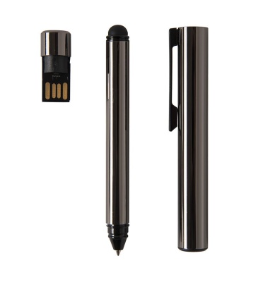 GENIUS, ручка с флешкой, 4 GB, колпачок, стальной цвет, металл  