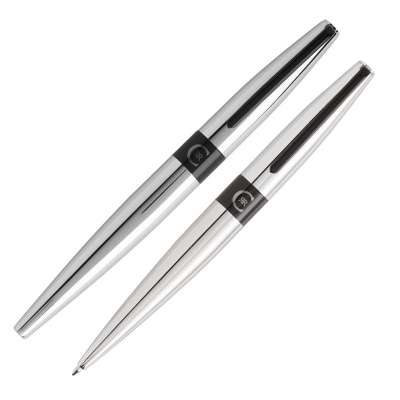 Набор (ручка шариковая, ручка роллер), черный с серебром