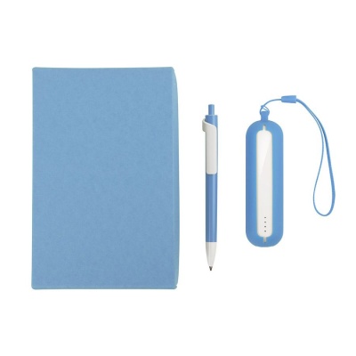 Набор SEASHELL-1:универсальное зарядное устройство(2000 mAh) и ручка в подарочной коробке,голубой