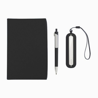 Набор SEASHELL-1:универсальное зарядное устройство(2000 mAh) и ручка в подарочной коробке,черный