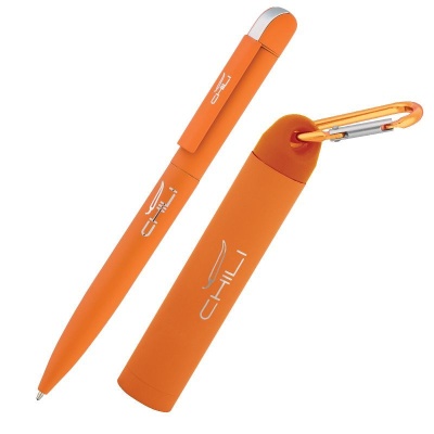 Набор ручка + зарядное устройство 2800 mAh в футляре, покрытие soft touch, оранжевый