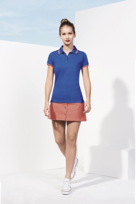 Рубашка поло женская PASADENA WOMEN 200 с контрастной отделкой белая с синим, размер M