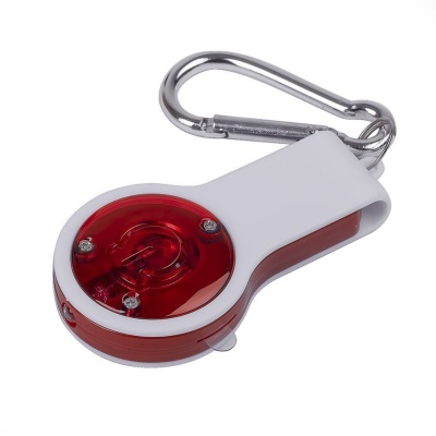 Свисток с фонариком и светоотражателем FLOYKIN на карабине, красный с белым, 3,7х6,7х1,5 см, пластик