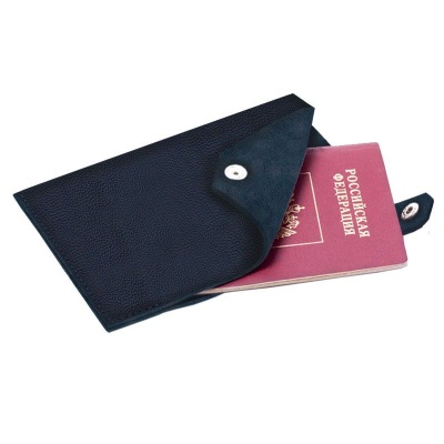 Чехол для паспорта PURE 140*90 мм., застежка на кнопке, натуральная кожа, синий