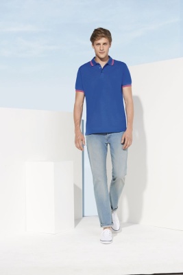 Рубашка поло мужская PASADENA MEN 200 с контрастной отделкой белая с синим, размер XL
